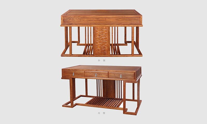 盐城 别墅中式家居书房装修实木书桌效果图