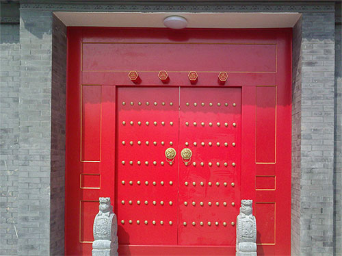盐城中国传统四合院系列朱红色中式木制大门木作